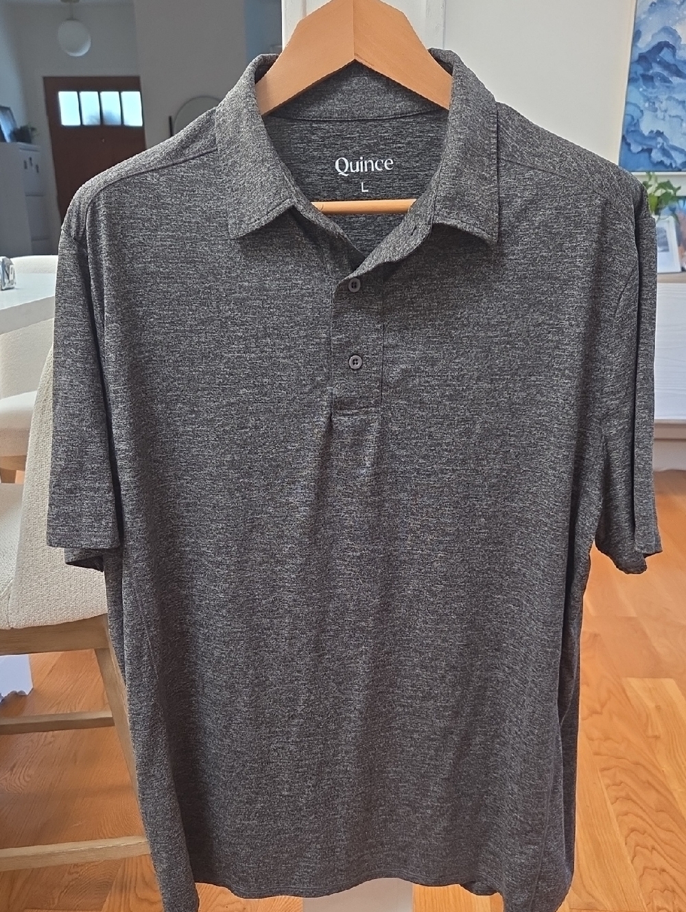 Quince Men's Dark Heather Gray Short Sleeve Performance Polo Shirt (L)